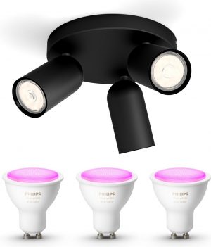Philips myLiving Pongee Opbouwspot - zwart - 3 lichtpunten - Incl. Philips Hue White & Color Ambiance Gu10