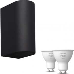 Mantra Kandachu Wandlamp Buiten Rond - Muurlamp - 2 Lichtpunten - Tuinverlichting LED Buiten - Buitenlamp - Incl. Philips Hue White GU10 - Zwart