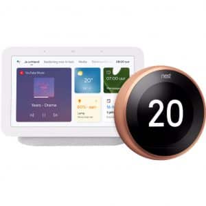 Nest Learning Thermostat V3 Premium Koper + Google Nest Hub 2 Chalk