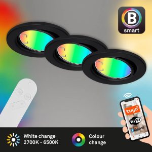 Briloner Leuchten FIT MOVE S - LED inbouwarmatuur - 7373- 035 - 4,9W - 400 lm - CCT- /RGB- regeling, dimbaar via afstandsbediening - timerfunctie, geheugenfunctie - met Amazon Echo en Google Home bruikbaar - set van 3 - IP20 - 25.000 uur -