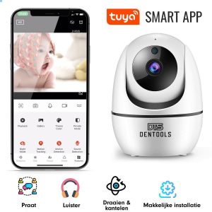 Dentools Full HD Wifi babyfoon met camera- Camera beveiliging - Wifi Camera - Geluid en Bewegingsdetectie - 1080p - 4G/5G - wit