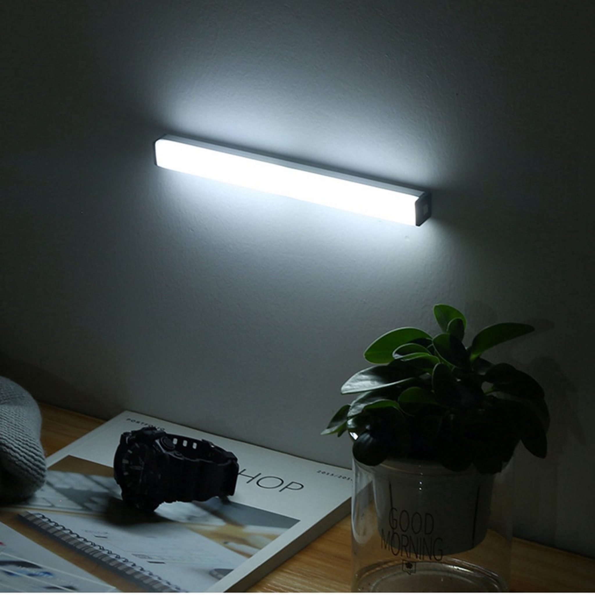 Kastlamp, led-keukenlamp, draadloos, met bewegingsmelder, led-lamp, oplaadbaar, USB, instelbare helderheid met 3 kleuren, ledverlichting, keuken, onderkast voor kasten, hal