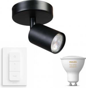 Masterlight Bounce Opbouwspot met Philips Hue White Ambiance GU10 & Dimmer Switch - Spotjes Opbouw - 1 Lichtpunt - Bluetooth - Zwart