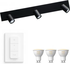 Masterlight Bounce Opbouwspot met Philips Hue White Ambiance GU10 & Dimmer Switch - Spotjes Opbouw - 3 Lichtpunten - Bluetooth - Zwart