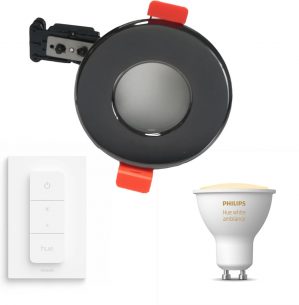 Jotaeme Xino Inbouwspot met Philips Hue White Ambiance GU10 & Dimmer Switch - LED - Dimbaar - Spotjes Inbouw - Geschikt voor Buiten - IP65 Waterbestendig - 1 Lichtpunt - Zwart