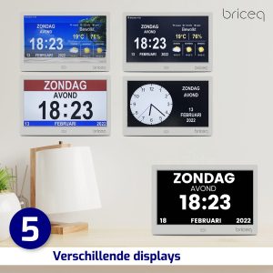 Briceq® Dementieklok - Kalenderklok voor Dementie - Digitale en Analoge Weergave - Alarmen als Geheugensteun - XL Scherm (10 inch) - Speciale Weergave Slechtzienden - Weergave van Tijd, Datum, Dag(deel) en Weerstation - Met Afstandsbediening - WIT