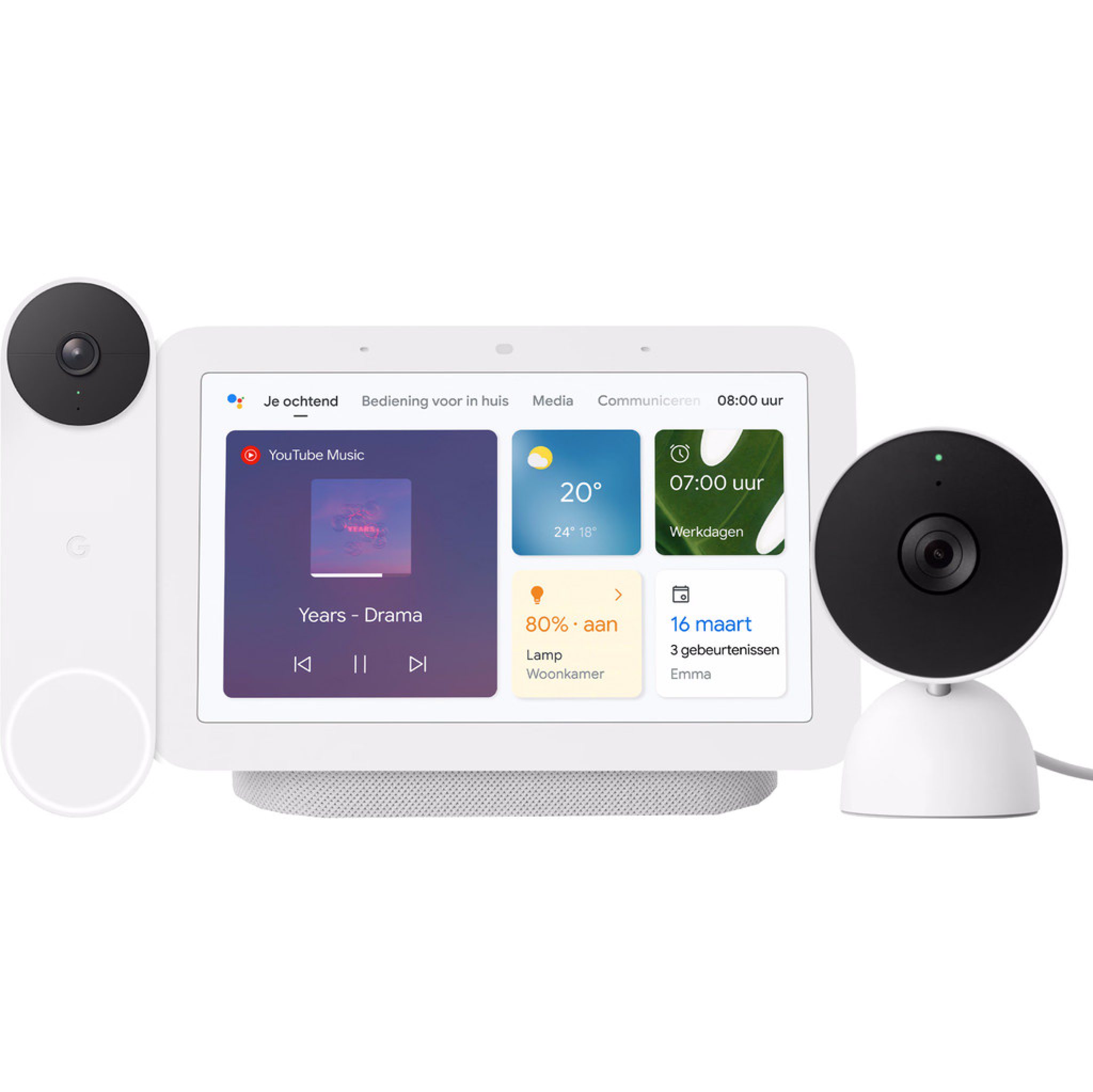 Google Nest Cam Indoor Wired + Nest Deurbel + Nest Hub 2 Smart Gear
