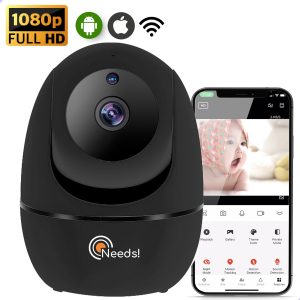Needs!® Full HD Wifi Babyfoon met Camera WS-Q100BL PRO - En App - Camera Beveiliging - Wifi Camera - Geluid en Bewegingsdetectie - Automatisch Volgen - 1080p - Babyfoon - 4g/5g - Zwart