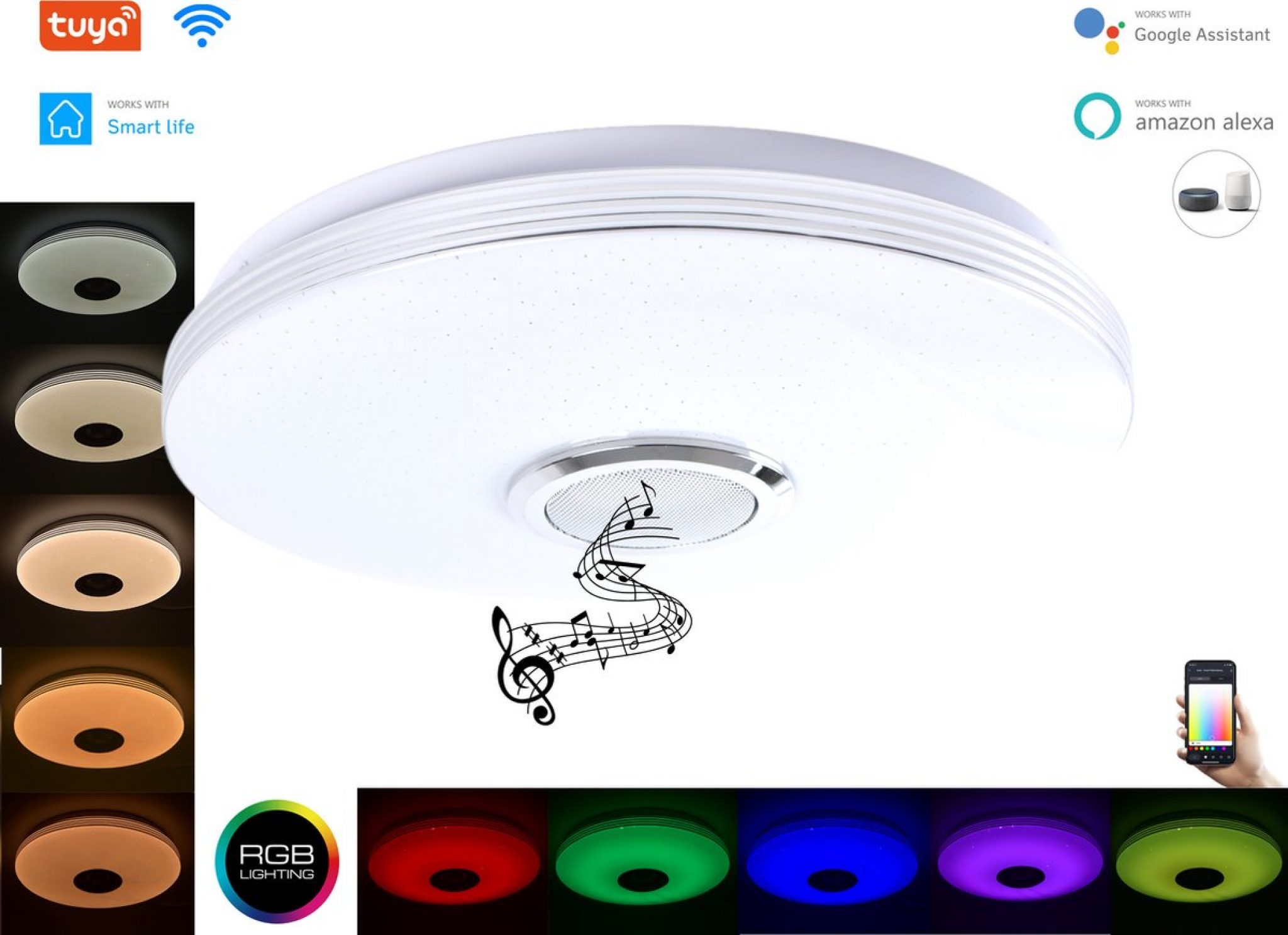 Varin® LED Plafondlamp WIFI met Bluetooth speaker - Ø 33cm - Smart lamp