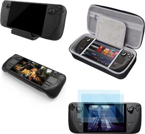 YONO Accessoires Set geschikt voor Valve Steam Deck - Case Opberghoes - Console Stand - Screen Protector - Siliconen Hoesje - Zwart