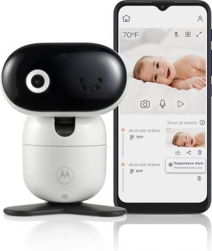 Motorola Nursery PIP1010 Con Babyfoon - Baby Camera - Bedienen met Motorola Nursery App - Kantelen, Draaien en Inzoomen - Nachtzicht, Twee-Weg Communicatie, Slaapliedjes en Meer - Wit