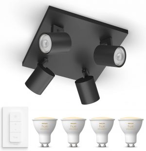 Philips myLiving Runner Opbouwspot met Hue White GU10 & Dimmer - Spotjes Opbouw - Bluetooth - 4 Lichtpunten - Zwart