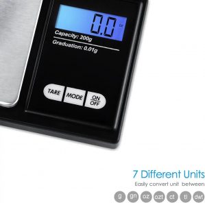 Precisieweegschaal 0,01 g, 200 g / 0,01 g, zakweegschaal met LCD-scherm met achtergrondverlichting, kleine sieradenweegschaal Hoge precisie keukenweegschaal, digitale weegschaal met tarrafunctie (zwart)