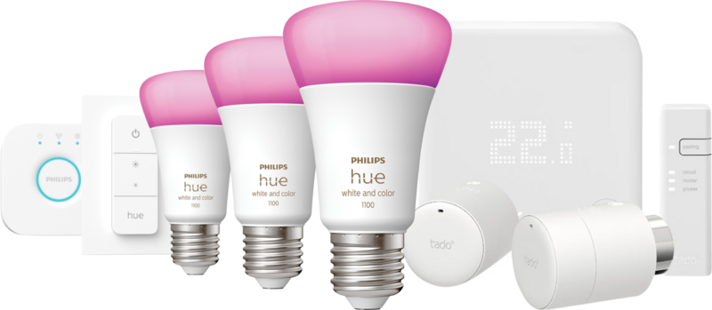 Tado Thermostaat V3+ Startpakket + 2 knoppen + Philips Hue White & Color E27 Starter pack