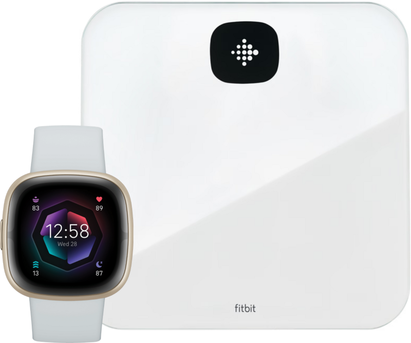 Fitbit Sense 2 Blauw/Goud + Fitbit Aria Air Weegschaal Wit Smart Gear