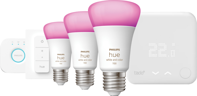 Tado Thermostaat V3+ Startpakket + Philips Hue White & Color Startpakket + Bridge + Dimmer