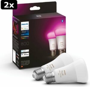 2x Philips Hue Slimme Lichtbron E27 Duopack - White and Color Ambiance - 6.5W - Bluetooth - 2 Stuks