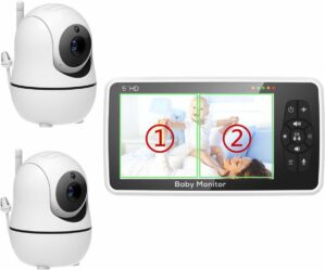B-care Babyfoon met 2 Camera's - 5.0 Inch Scherm - Nederlands Display - Zonder Wifi en App - Temperatuursensor - Nachtzicht - Terugspreekfunctie - 8 Slaapliedjes - Black Friday - Sinterklaas - Schoencadeautjes Sinterklaas