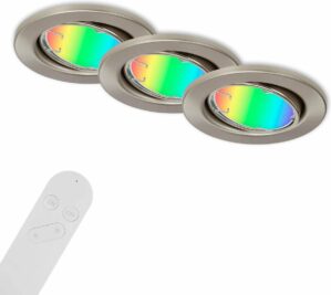 Briloner - FIT MOVE S - LED inbouwspot - invouwlamp - 4,9W - 400 lm - CCT- /RGB- regeling, dimbaar via afstandsbediening - timerfunctie, geheugenfunctie - met Amazon Echo en Google Home bruikbaar - set van 3 - IP20