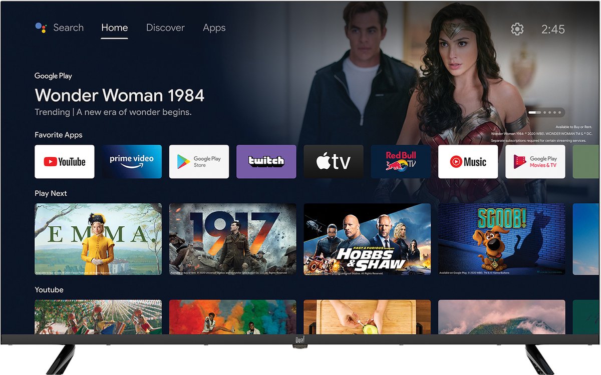 DUAL SMART ANDROID TV 43'' (108cm) 4K UHD - HDR10 - WIFI - NETFLIX - PRIME VIDEO - CHROMECAST - 4xHDMI - 3xUSB -GOOGLE ASSISTANT
