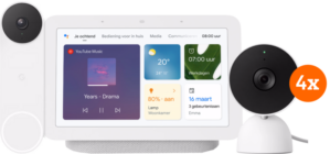 Google Nest Cam Indoor Wired 4-pack + Nest Deurbel + Nest Hub 2