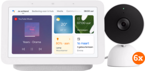 Google Nest Cam Indoor Wired 6-pack + Google Nest Hub 2