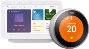 Nest Learning Thermostat V3 Premium Zilver + Google Nest Hub 2 Chalk