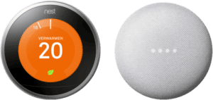 Nest Learning Thermostat V3 Premium Zilver + Google Nest Mini Wit