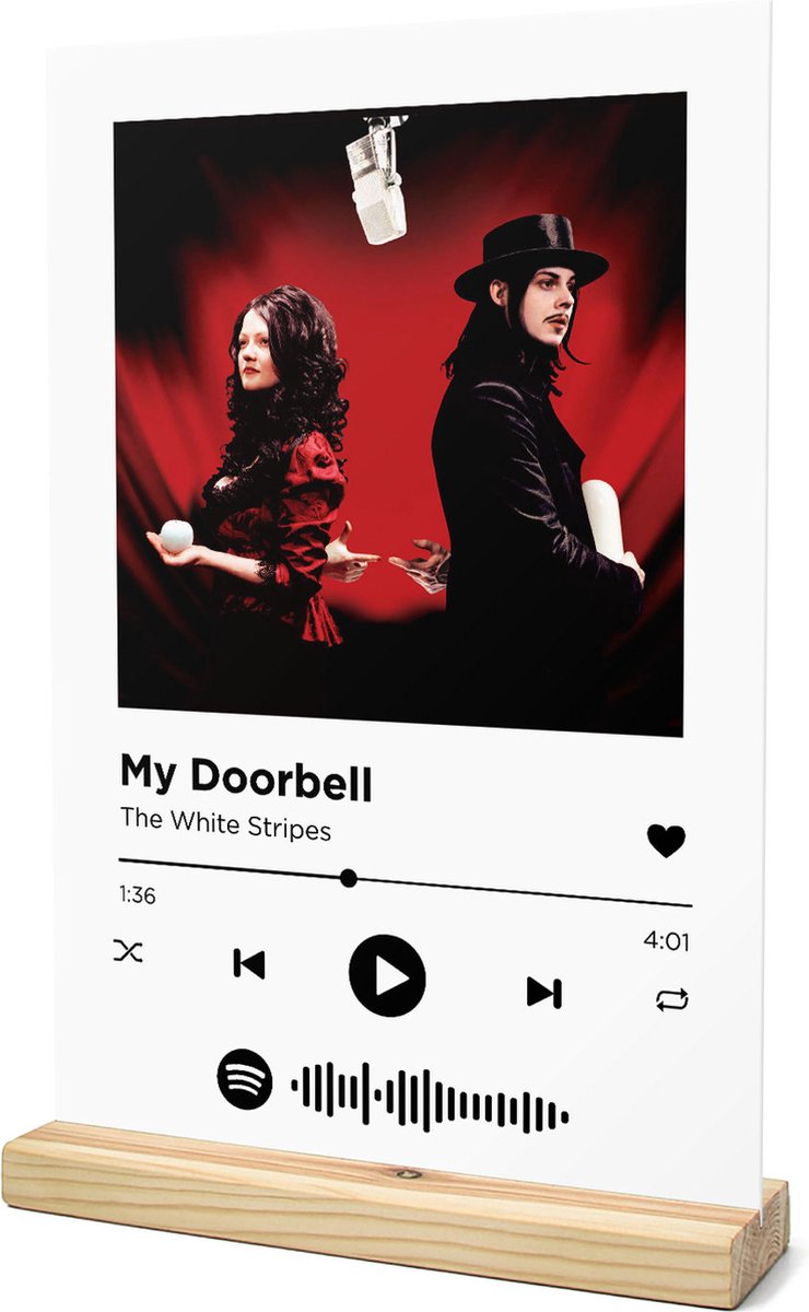 Songr Spotify Muziek Bordje - My Doorbell - The White Stripes - 20x30 - Wit - Dibond Aluminium Plaat - Cadeau Tip voor Man en Vrouw
