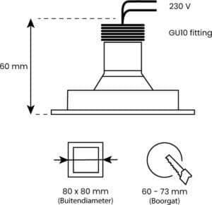 IP44 Inbouwspot Manda met Philips HUE White and Color - spotje - Zwart - vierkant - voor badkamer / overkapping / buiten - IP44 - GU10 - Buitendiameter: 80MM - boorgat: 60-73MM - min. Inbouwdiepte: 60MM