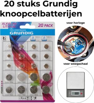 Set van 20 knoopcel batterijen horloges of weegschaal | 2 x CR2032 | 2 x CR2025 | 2 x CR2016 | 2 x CR1620 | 2 x AG3/LR41 | 2 x AG4/LR626 | 2 x AG10/LR1130 | 2 x AG13/LR44 | AG1/LR621 | AG5/LR754 | AG8/LR1120 | AG12/LR43