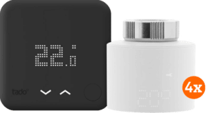 Tado Slimme Thermostaat V3+ Zwart Draadloos Startpakket + 4 radiatorknoppen