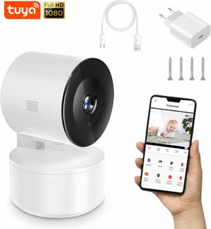 Babyfoon - Babyfoon Met Camera - Baby Camera - Premium Lens 1080p HD - Camera Beveiliging - Tuya Smart App - 360º Volledig Zicht - Nacht Visie & Infrarood - Wit