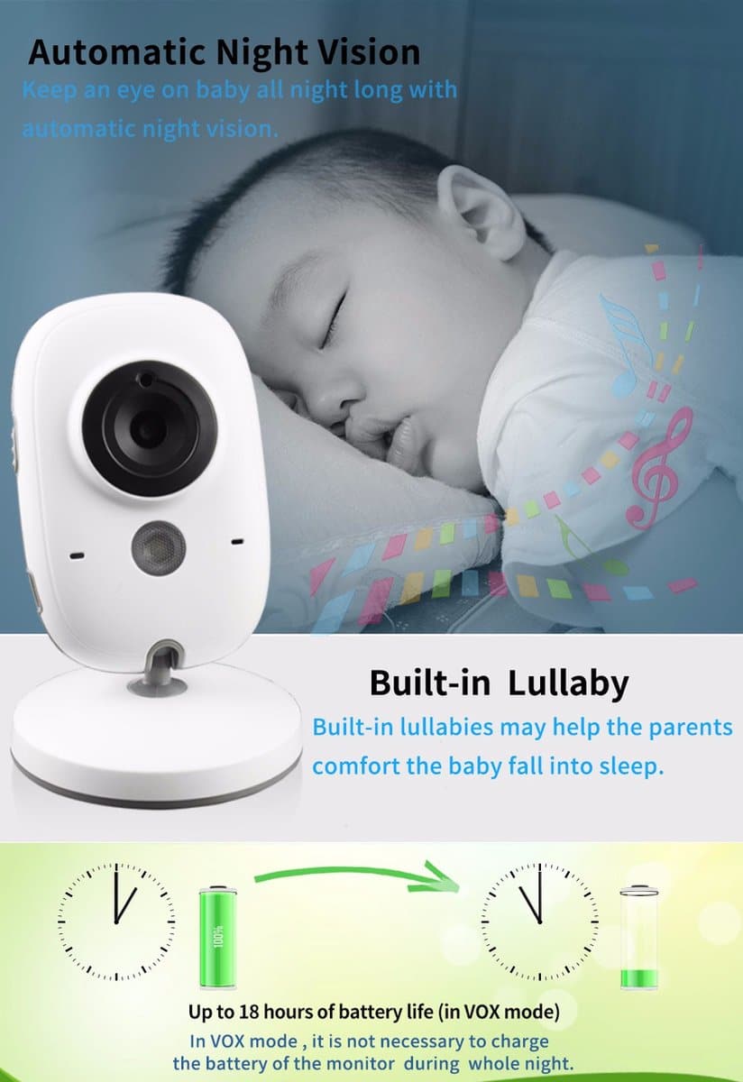 Babyfoon met Camera - 3.2 Inch Video Babyfoon - Babyfoon met Kleurenmonitor - Witte Babyfoon - Babyfoon met Camera - Babyfoon met Camera en App