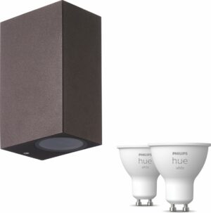 Mantra Kandachu Wandlamp Buiten Rechthoekig - Muurlamp - 2 Lichtpunten - Tuinverlichting LED Buiten - Buitenlamp - Incl. Philips Hue White GU10 - Roestbruin