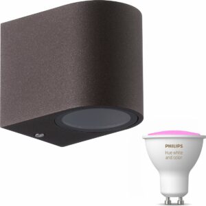 Mantra Kandachu Wandlamp Buiten Rond - Muurlamp - 1 Lichtpunt - Tuinverlichting LED Buiten - Buitenlamp - Incl. Philips Hue White & Color Ambiance GU10 - Roestbruin