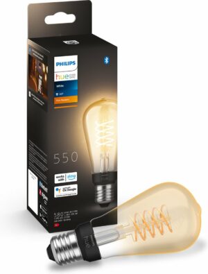 Hue White filament 1-pack ST64 E27 Edison met zichtbare gloeidraad Zachtwit licht, vintage lamp Directe bediening via Bluetooth Bediening met app of stem* Voeg Hue Bridge toe voor nog meer mogelijkheden