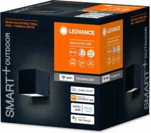 LEDVANCE SMART+ Beam outdoor wifi wandlamp, 8W 750lm grijs, met Tunable White (3000K tot 6500K) en 16 miljoen kleuren, directionele stralingshoek, app bestuurbaar, compatibel met Amazon & Google