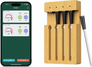 FlameTech® | De ultieme draadloze vleesthermometer met 50m bereik | Voor Oven, Grill, BBQ, Pannen & Rotisserie | Temperatuurmeter met bluetooth app