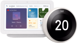 Nest Learning Thermostat V3 Premium Wit + Google Nest Hub 2 Chalk