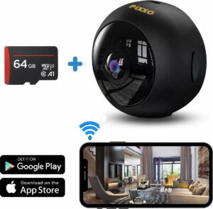 PiXXO® IP Spy Camera met APP & WiFi - FulHD 1080P/30fps - Spy Cam - 16:9 Beeldvullend - Dual Band 2,4 & 5Ghz - Beveiligingscamera met Bewegingsdetectie - Bewakingscamera met Nightvision - Verborgen Camera - 64GB Geheugenkaart