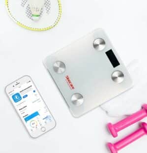 Sinocare lichaamsvetweegschaal, weegschaal met lichaamsvet en spiermassa, Bluetooth personenweegschaal / lichaamsanalyseweegschaal met app voor BMI, gewicht, water, proteïne, botgewicht, etc. kg & lb