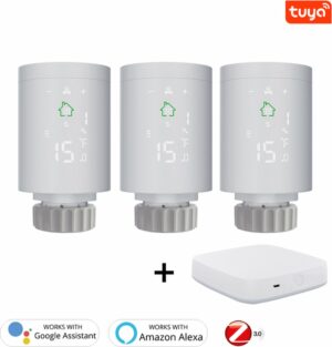 Tuya - Zigbee 3.0 - Slimme Radiatorknop - Smart Radiatorknop - 3x Radiatorknop 1x Gateway - Radiatorkraan Thermostaatknop - Smart Thermostaatkraan